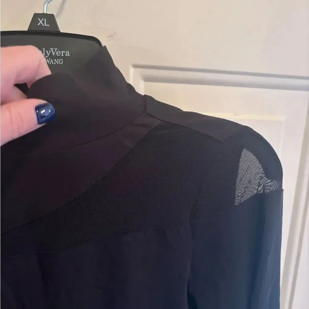Evereve Black Long-Sleeve Turtleneck Tee with Sheer cutouts